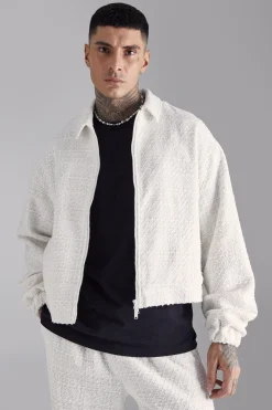 boohooMAN Tall Oversized Boxy Boucle Zip Through Jacket | UK| Coats & Jackets