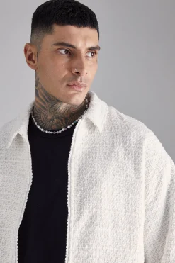 boohooMAN Tall Oversized Boxy Boucle Zip Through Jacket | UK| Coats & Jackets