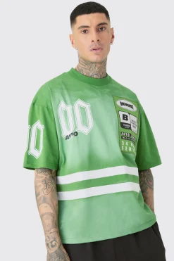 Tall Oversized Boxy Extended Neck Washed Applique Moto T-shirt | UK^boohooMAN Outlet