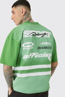 Tall Oversized Boxy Extended Neck Washed Applique Moto T-shirt | UK^boohooMAN Outlet