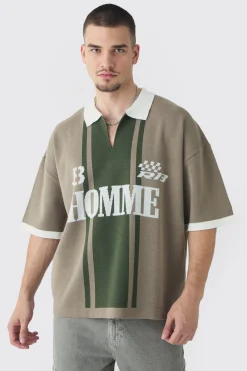boohooMAN Tall Oversized Boxy Football Knitted Polo Shirt | UK| Shirts