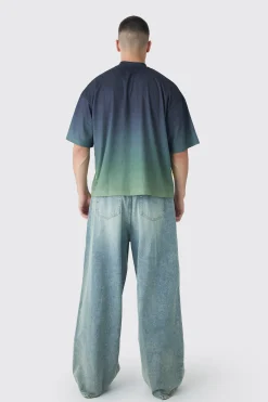 Tall Oversized Boxy Mesh Applique Ombre Moto Printed T-shirt | UK^boohooMAN Clearance