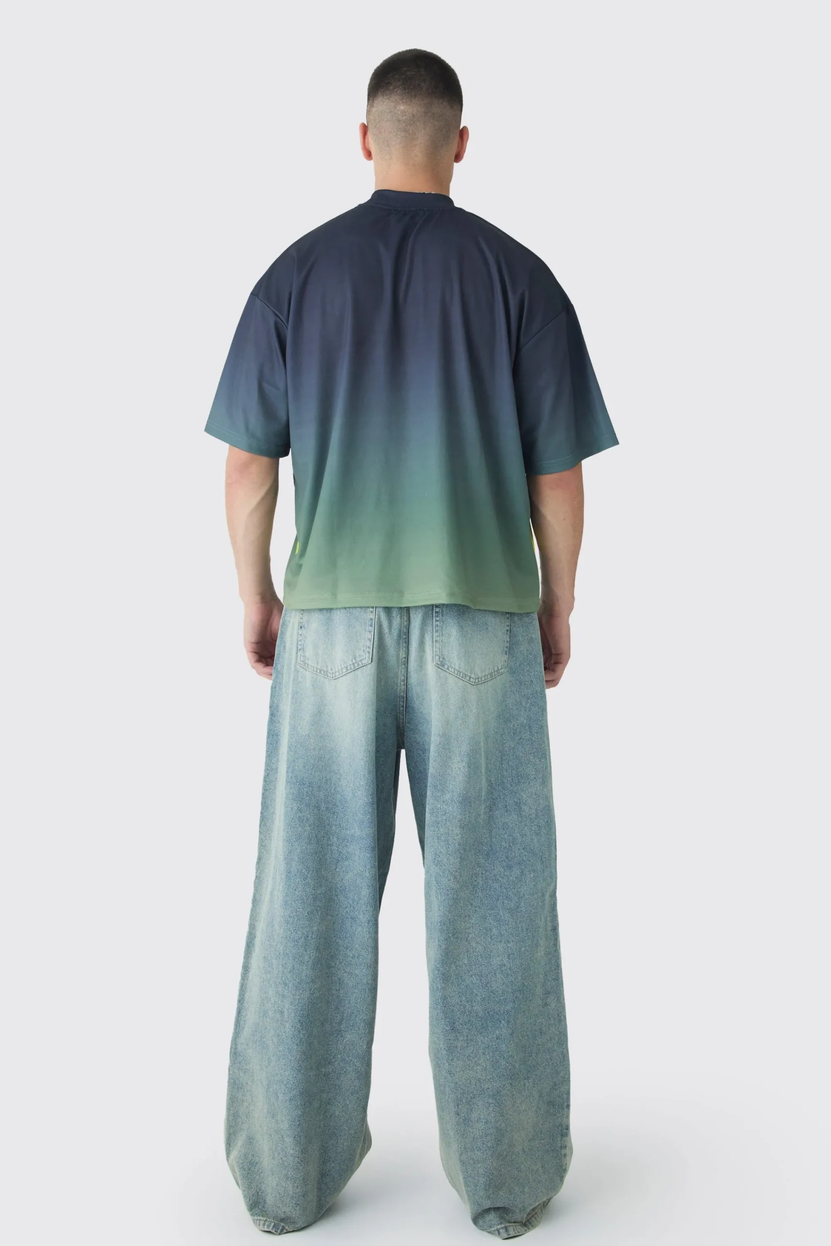 Tall Oversized Boxy Mesh Applique Ombre Moto Printed T-shirt | UK^boohooMAN Clearance