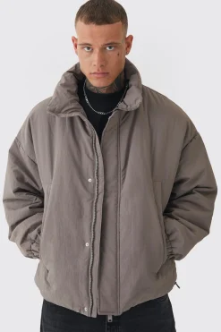 boohooMAN Tall Oversized Boxy Padded Funnel Neck Coat In | UK| Coats & Jackets