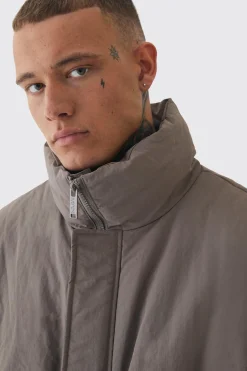 boohooMAN Tall Oversized Boxy Padded Funnel Neck Coat In | UK| Coats & Jackets