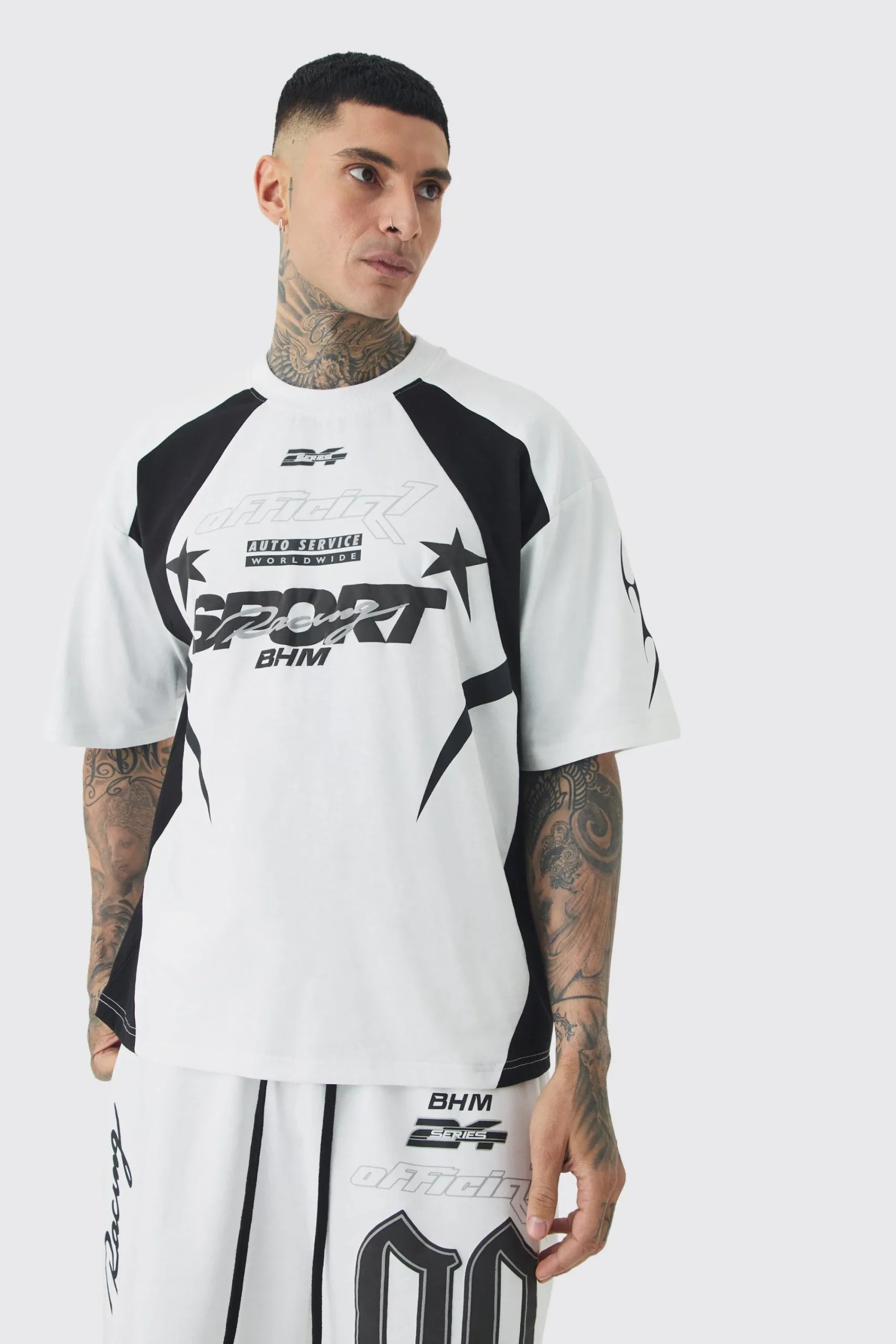 Tall Oversized Boxy Puff Print Moto Extended Neck Tshirt | UK^boohooMAN Outlet