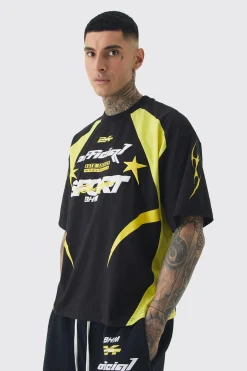 Tall Oversized Boxy Puff Print Moto Extended Neck T-shirt | UK^boohooMAN Discount