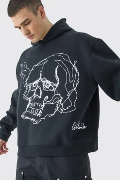 boohooMAN Tall Oversized Boxy Skull Line Drawing Hoodie | UK| Hoodies & Sweatshirts
