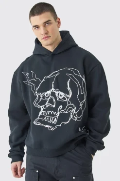 boohooMAN Tall Oversized Boxy Skull Line Drawing Hoodie | UK| Hoodies & Sweatshirts