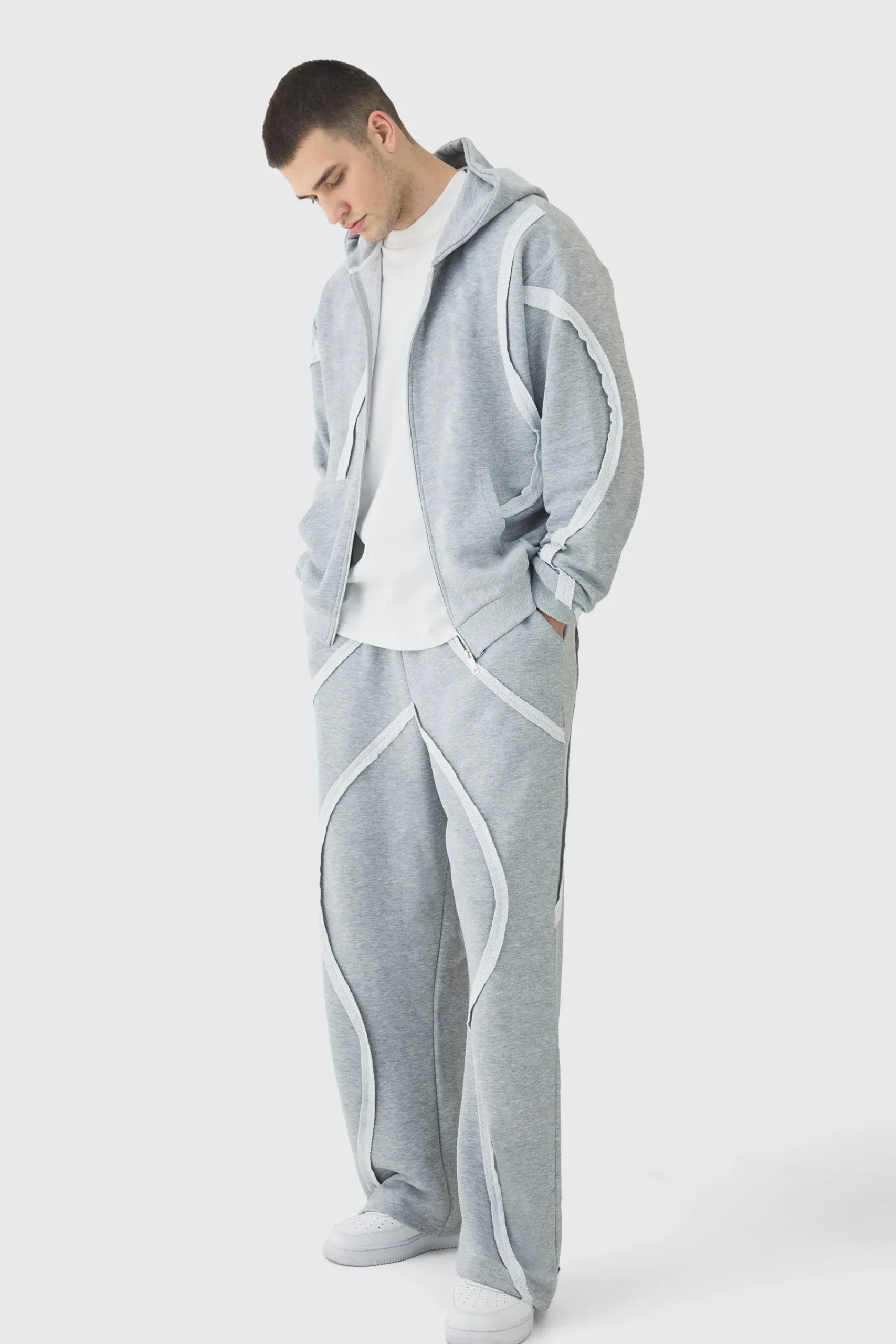 boohooMAN Tall Oversized Boxy Zip Panel Wide Jogger Tracksuit | UK| Tracksuits
