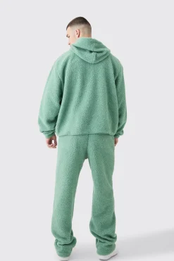 boohooMAN Tall Oversized Boxy Zip Through Borg Embroidered Hooded Tracksuit | UK| Tracksuits