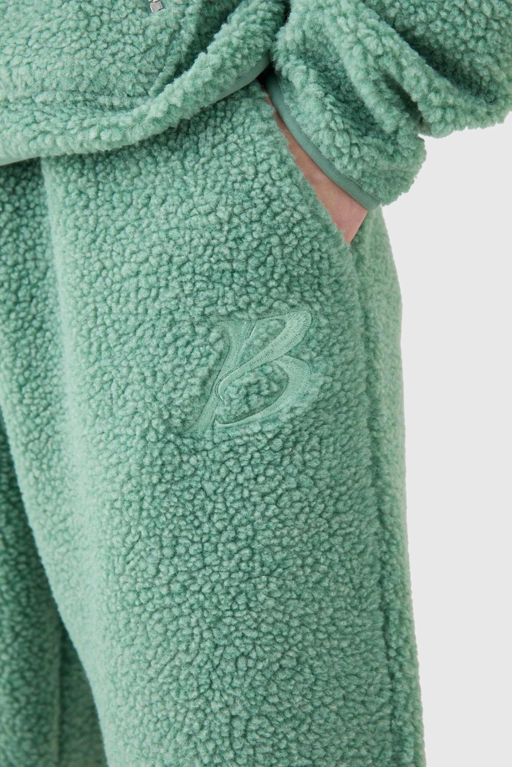 boohooMAN Tall Oversized Boxy Zip Through Borg Embroidered Hooded Tracksuit | UK| Tracksuits