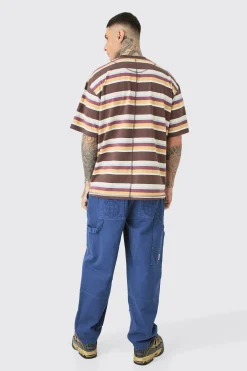 Tall Oversized Carded Heavy Striped Ofcl T-shirt | UK^boohooMAN New