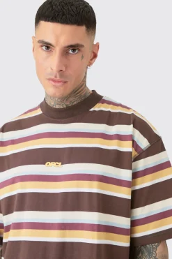 Tall Oversized Carded Heavy Striped Ofcl T-shirt | UK^boohooMAN New