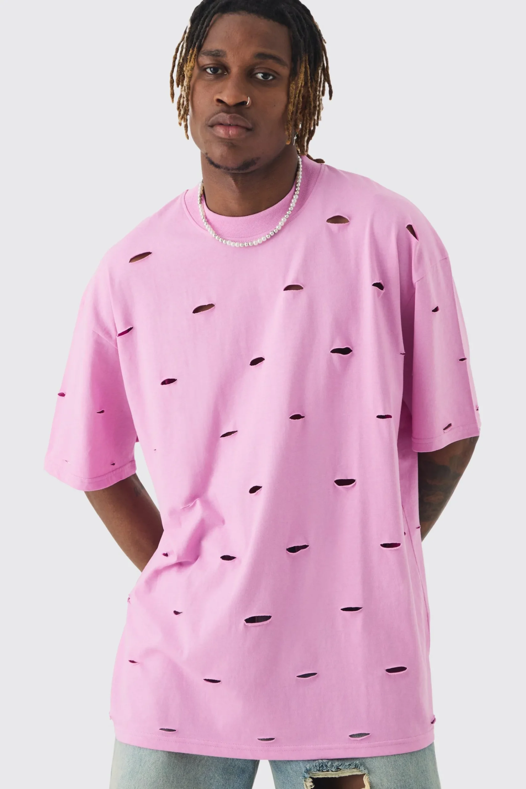 Tall Oversized Distressed Overydye T-shirt | UK^boohooMAN New