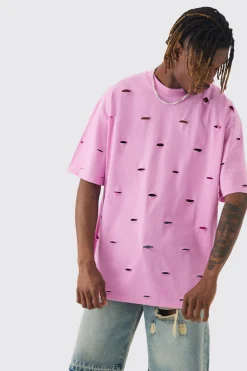 Tall Oversized Distressed Overydye T-shirt | UK^boohooMAN New