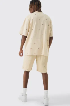 boohooMAN Tall Oversized Distressed Overydye T-shirt & Short Set | UK| Tracksuits