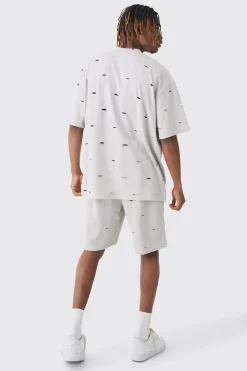 boohooMAN Tall Oversized Distressed Overdye T-shirt & Short Set | UK| Tracksuits