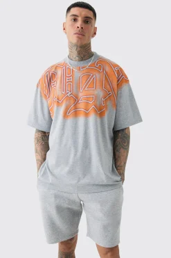 Tall Oversized Extended Neck Gothic Man Grafitti Spray T-shirt | UK^boohooMAN Clearance