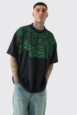 Tall Oversized Extended Neck Gothic Man Grafitti Spray T-shirt | UK^boohooMAN Clearance