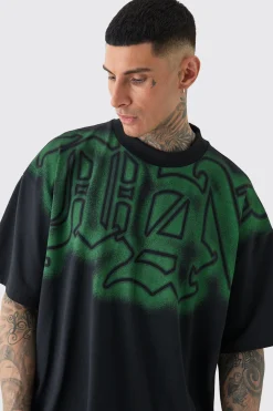 Tall Oversized Extended Neck Gothic Man Grafitti Spray T-shirt | UK^boohooMAN Clearance