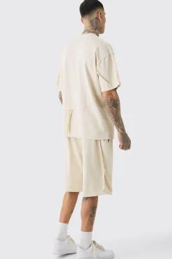 boohooMAN Tall Oversized Extended Neck Distressed Seam T-shirt & Short Set | UK| Tracksuits