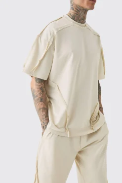 boohooMAN Tall Oversized Extended Neck Distressed Seam T-shirt & Short Set | UK| Tracksuits