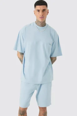 boohooMAN Tall Oversized Extended Neck Panel T-shirt & Cargo Short Set | UK| Shorts|Tracksuits