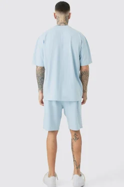 boohooMAN Tall Oversized Extended Neck Panel T-shirt & Cargo Short Set | UK| Shorts|Tracksuits