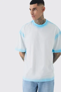 Tall Oversized Extended Neck Spray Wash T-shirt | UK^boohooMAN Online