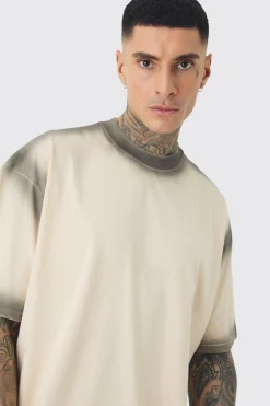 boohooMAN Tall Oversized Extended Neck Spray Wash T-shirt & Short Set | UK| Tracksuits