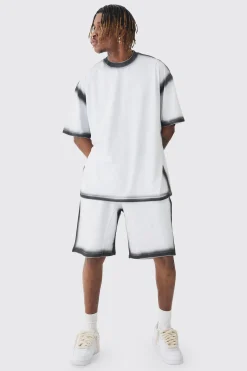 boohooMAN Tall Oversized Extended Neck Spray Wash T-shirt & Short Set | UK| Sets & Co-Ords|Tracksuits