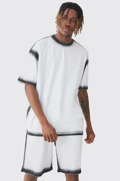 boohooMAN Tall Oversized Extended Neck Spray Wash T-shirt & Short Set | UK| Sets & Co-Ords|Tracksuits