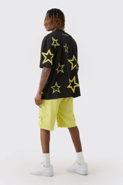 Tall Oversized Extended Neck Limited Star Print T-shirt | UK^boohooMAN Online