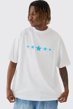 Tall Oversized Extended Neck Star Print T-shirt | UK^boohooMAN Outlet