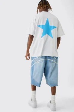 Tall Oversized Extended Neck Star Print T-shirt | UK^boohooMAN Outlet