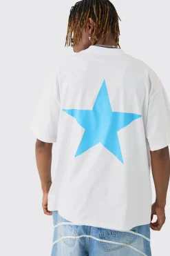 Tall Oversized Extended Neck Star Print T-shirt | UK^boohooMAN Outlet