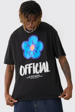 Tall Oversized Extended Neck Official Floral Print T-shirt | UK^boohooMAN Sale