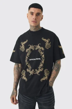 Tall Oversized Extended Neck Official Man Baroque Print T-shirt | UK^boohooMAN Best