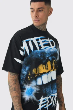 Tall Oversized Extended Neck Limited Large Scale Print T-Shirt | UK^boohooMAN Sale