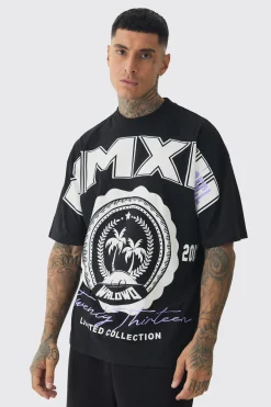 Tall Oversized Extended Neck MMXIII Large Scale Print T-Shirt | UK^boohooMAN New