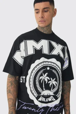 Tall Oversized Extended Neck MMXIII Large Scale Print T-Shirt | UK^boohooMAN New