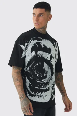 Tall Oversized Extended Neck Eye Large Scale Print T-Shirt | UK^boohooMAN Discount
