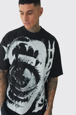 Tall Oversized Extended Neck Eye Large Scale Print T-Shirt | UK^boohooMAN Discount