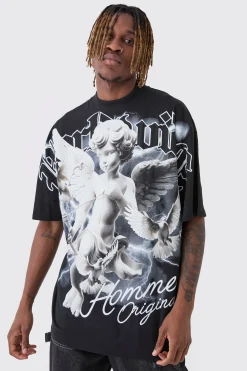 Tall Oversized Extended Neck Rennaisance Large Scale Print T-Shirt | UK^boohooMAN