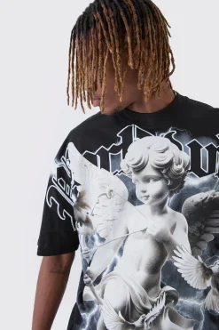 Tall Oversized Extended Neck Rennaisance Large Scale Print T-Shirt | UK^boohooMAN