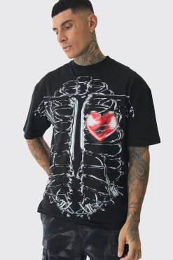 Tall Oversized Extended Neck Ribcage Large Scale Print T-Shirt | UK^boohooMAN