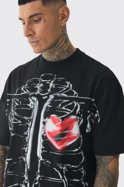 Tall Oversized Extended Neck Ribcage Large Scale Print T-Shirt | UK^boohooMAN