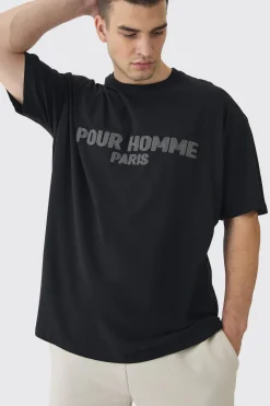 Tall Oversized Extended Neck Pour Homme Puff Print T-Shirt | UK^boohooMAN Clearance