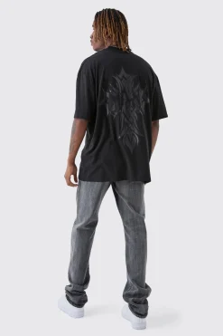 Tall Oversized Extended Neck Worldwide Gothic Cross Print T-Shirt | UK^boohooMAN Best